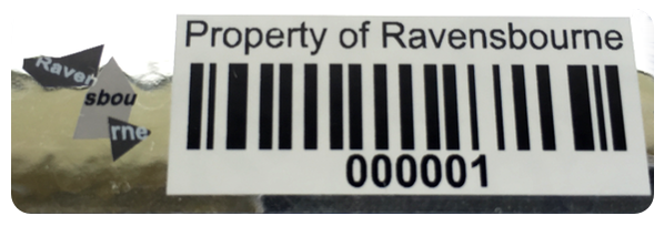 White / Silver Void Polyester Tag Example 1